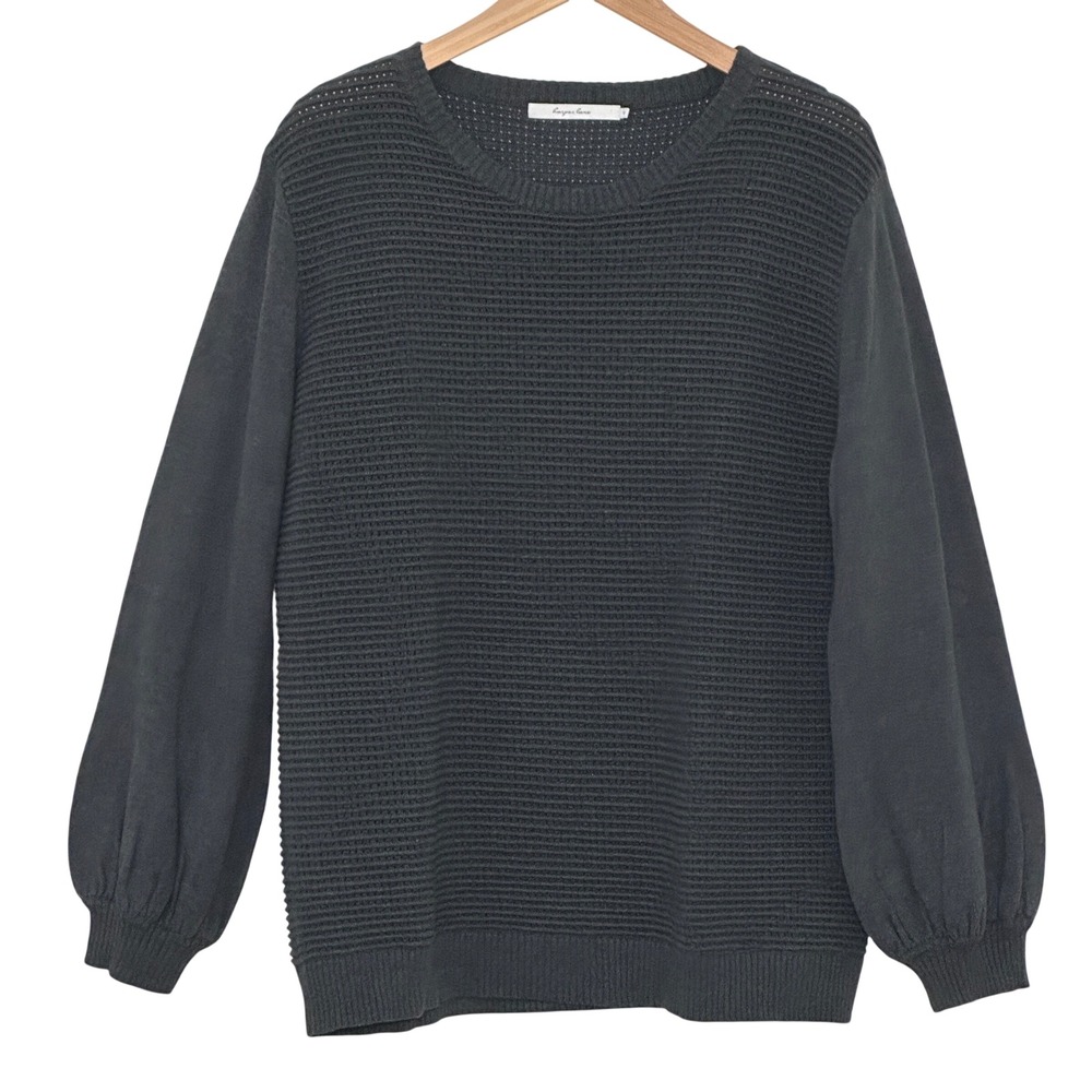 Harper Lane Women Sweater XL Dark Gray Waffle Knit Balloon Sleeve Casual Capsule